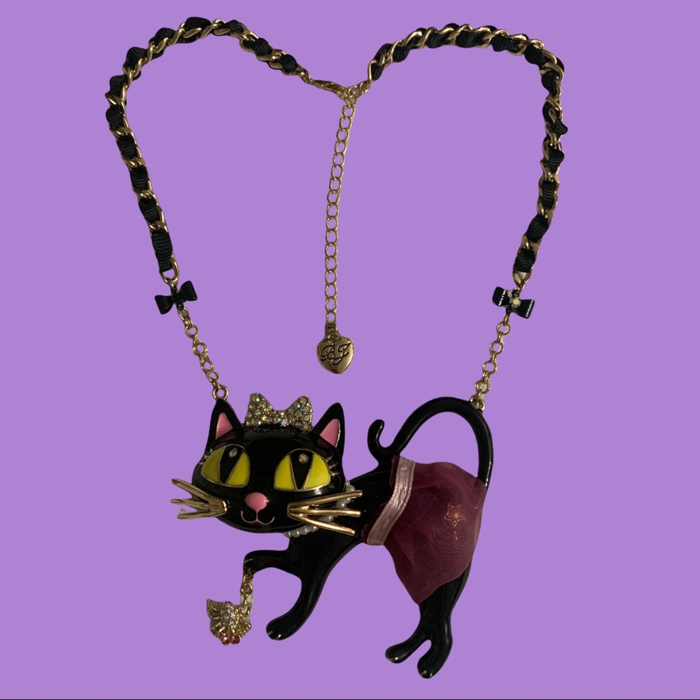Betsey Johnson Vintage Statement Necklace Rare Halloween Black Cat Spooky Cutesy